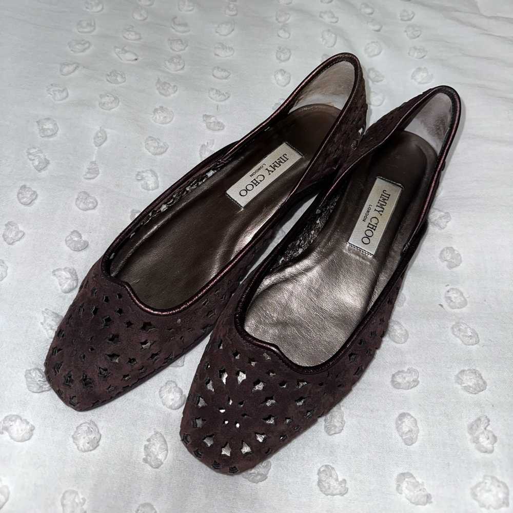 Jimmy Choo Momo Chocolate Suede Flats